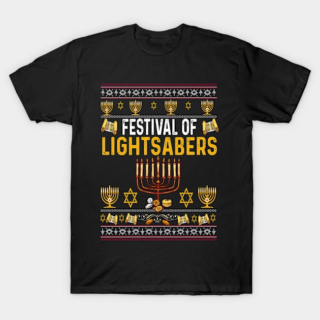 Festival Of Hanukiah Funny Hannukah Menorah Chanukah Holiday T-Shirt by Norine Linan 